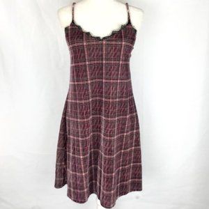 Hummingbird Womens Plaid Stretch Velvet Lace Trim Short Dress Size S